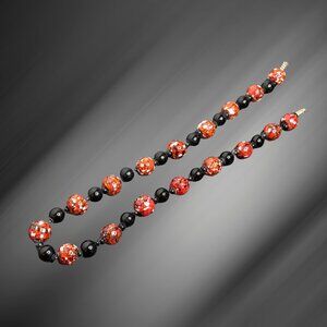 Vintage Large Splatter Glass Red & Black Beaded Necklace
